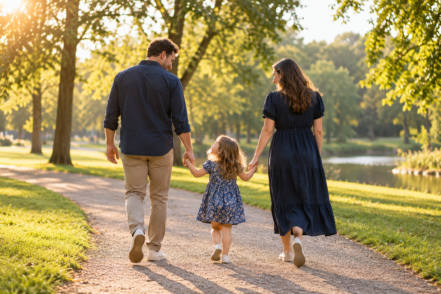 A family walking together in warm afternoon light